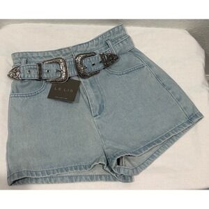 NWT LE LIS Collection Light‎ Wash Denim High Waisted Belted Shorts SMALL